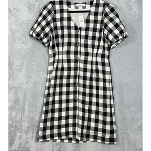ANN TAYLOR LOFT NWT $70 Picnic Buffalo Plaid Check Linen Puff Dress Size 8